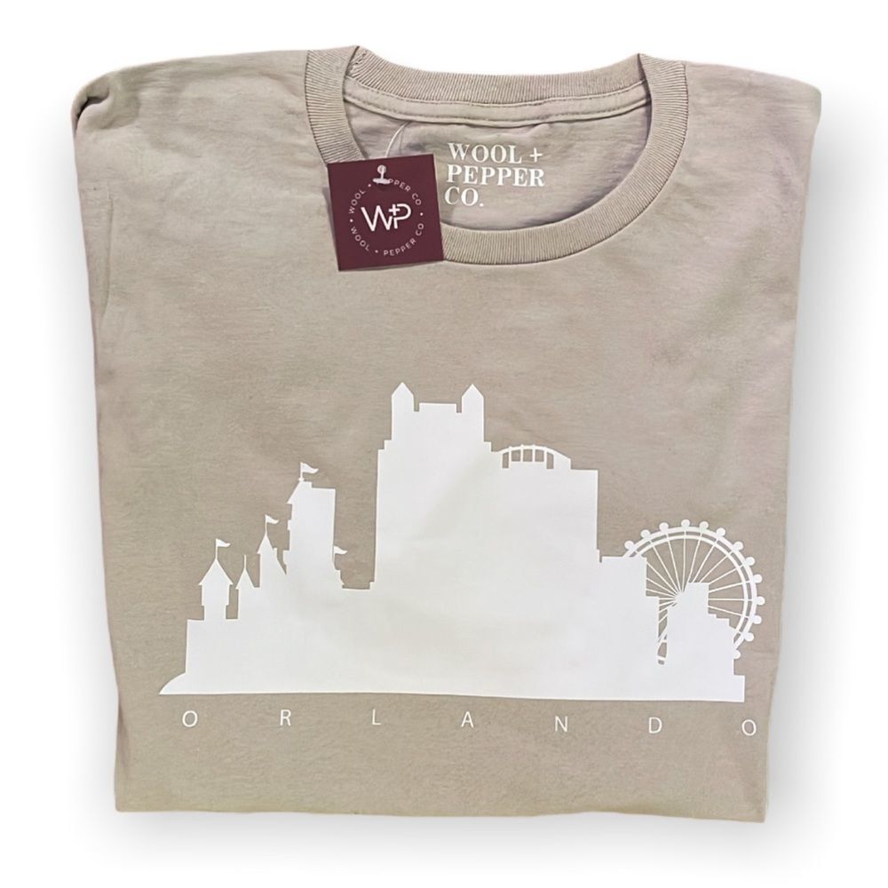 NWT Wool + Pepper Co. ORLANDO Unisex Tan & White TShirt